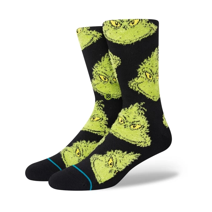 Stance Mean One The Grinch Christmas Crew Socks In Black 3 Stance Mean One The Grinch Christmas Crew Socks In Black